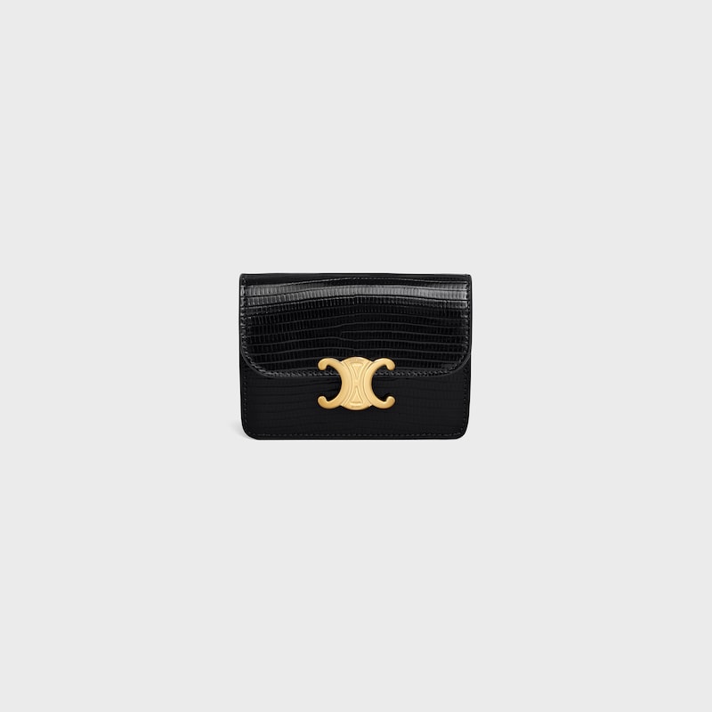 CARD HOLDER WITH FLAP TRIOMPHE in lizard - BLACK - GIFT FINDER - 1 | CELINE