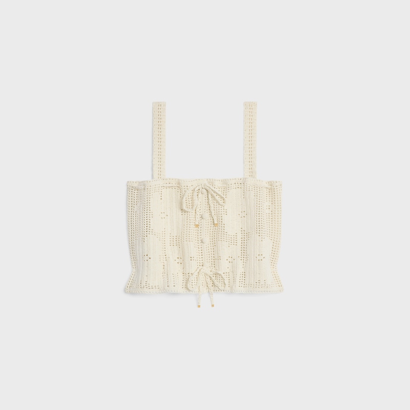 crop top in floral crocheted cotton - OFF WHITE -  - 1 | CELINE