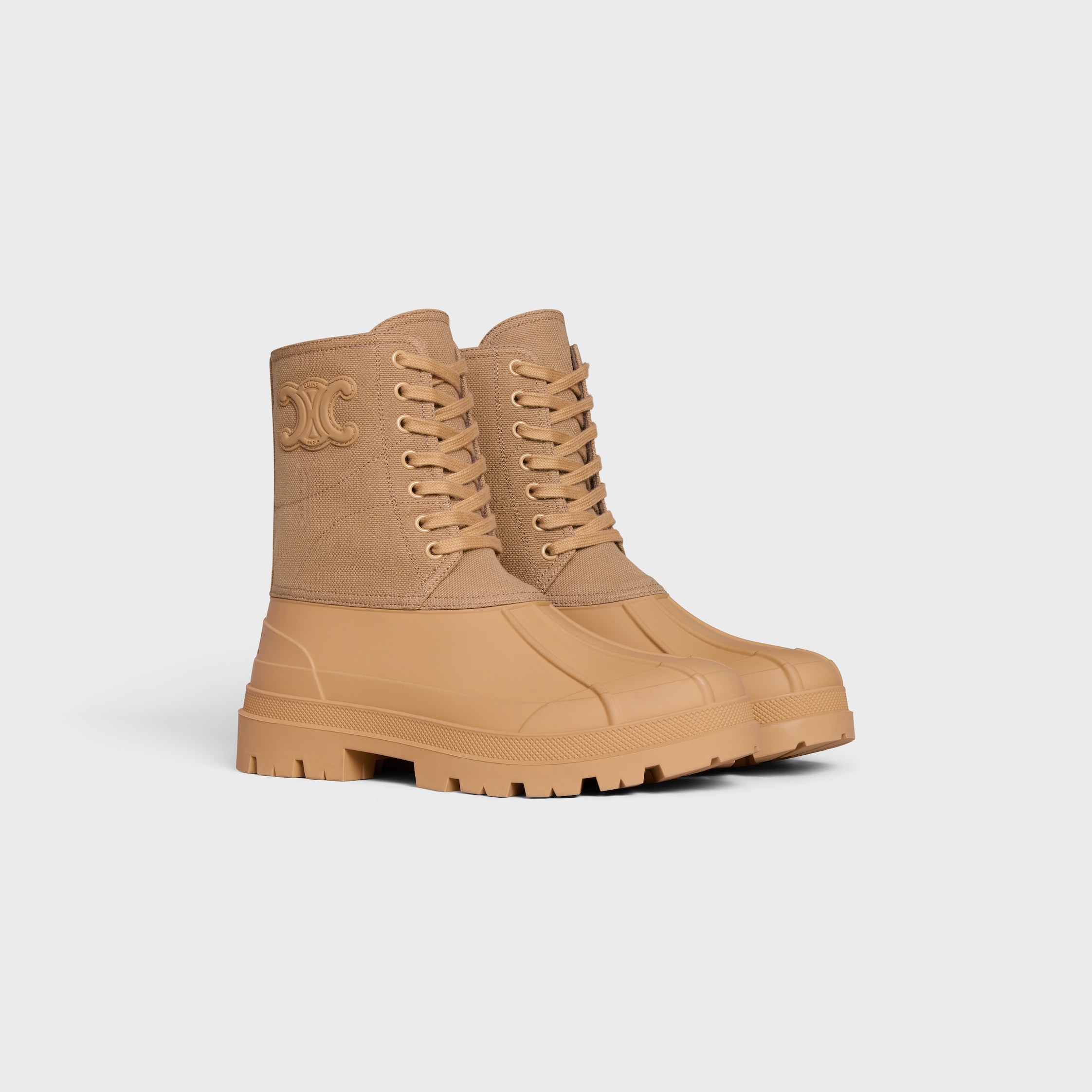 ショートブーツ・ブーティ CELINE Woman Flat ankle boots Honey 362422198C 00RM CELINE RILEY LACE-UP BOOT IN CANVAS - | CELINE