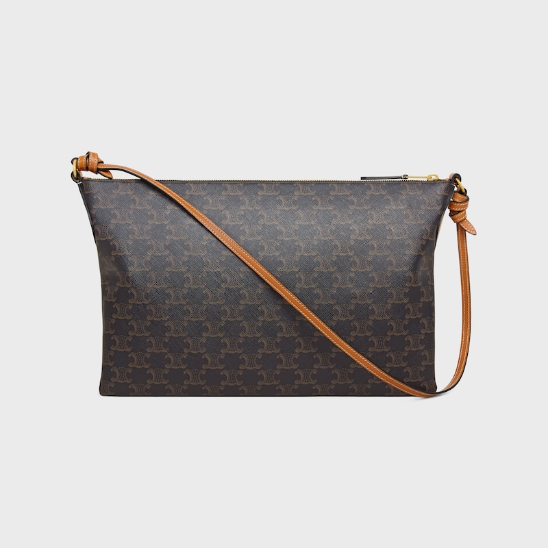 duo zipped bag IN Triomphe Canvas and NATURAL calfskin - HONEY - TOP-HANDLE BAGS - 1 | CELINE
