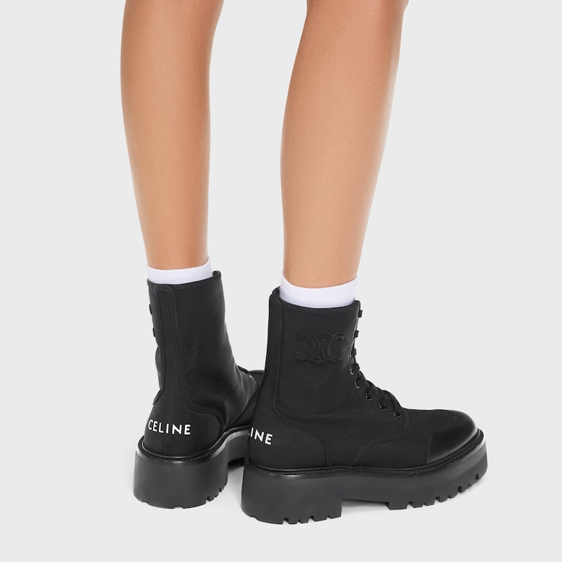BOTTINE LAC&Eacute;E CELINE BULKY NYLON & CUIR DE TAUREAU BRILLANT - Noir -  - 1 | CELINE