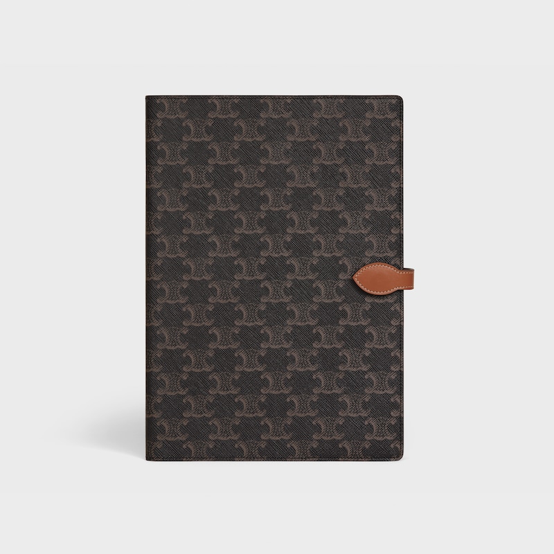 Triomphe帆布及小牛皮大型筆記簿封套 - 棕黃色 - 文具 - 1 | CELINE