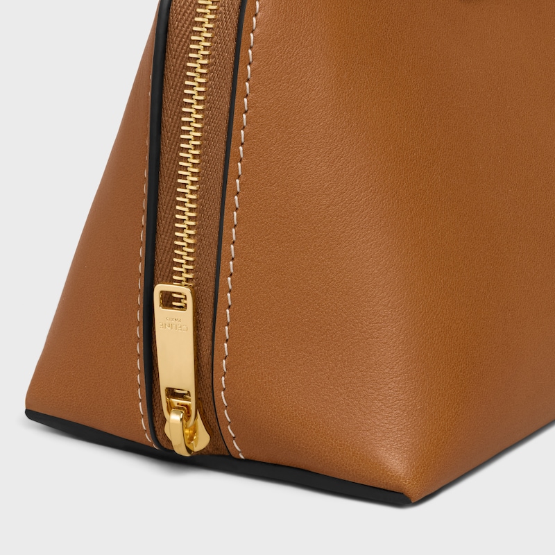 SMALL COSMETIC POUCH IN SMOOTH CALFSKIN - SOFT TAN / ULTRA RED - BEAUTY ACCESSORIES - 1 | CELINE