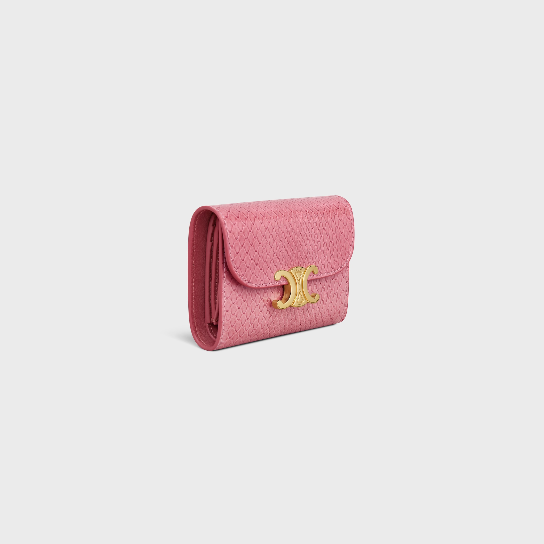【CELINE】SMALL FLAP WALLET TRIOMPHE TRIOMPHE COMPACT WALLET IN SHINY CALFSKIN - BLACK | CELINE