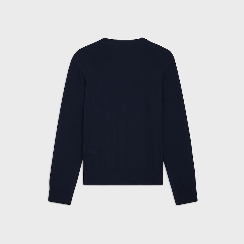เสื้อคาร์ดิแกนผ้าวูลลายทรียงฟ์ - สีกรมท่า -  - 1 | CELINE