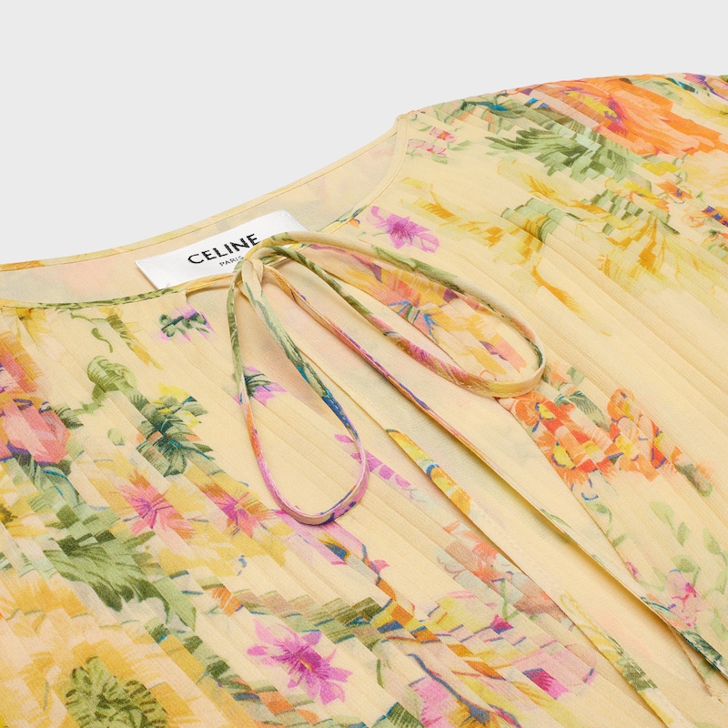 mini pleated dress IN silk georgette - PALE YELLOW/MULTICOLOR -  - 1 | CELINE