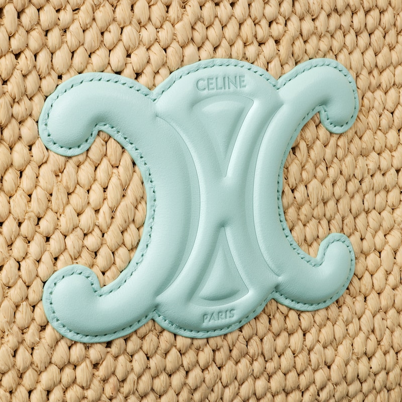 SMALL CABAS THAIS IN Raffia and calfskin - LIGHT ACQUA - HOBO AND TOTE BAGS - 1 | CELINE