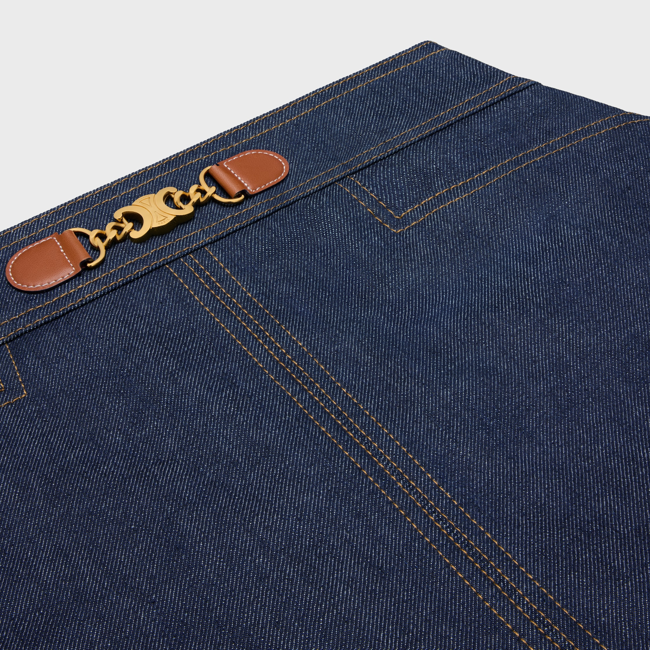 CELINE｜SKIRTS (TRAPEZE MINI SKIRT IN RAW WASH DENIM (2S Women's Trapeze mini skirt in raw wash denim | CELINE | 24S