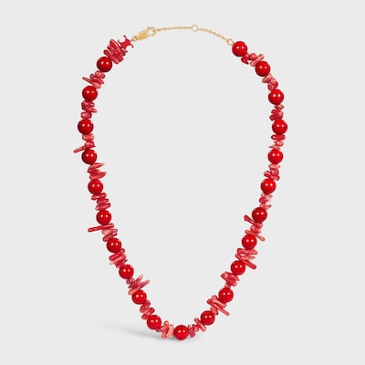 ÉTÉ CELINE BEADS NECKLACE IN CORAL, CALCITE, VARNISH AND BRASS WITH GOLD FINISH