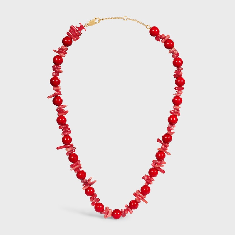&Eacute;T&Eacute; CELINE BEADS NECKLACE IN CORAL, CALCITE, VARNISH AND BRASS WITH GOLD FINISH - RED - NECKLACES - 1 | CELINE
