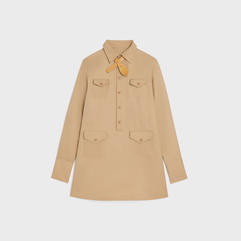 shirt dress IN cotton and silk twill - CORDE -  - 1 | CELINE
