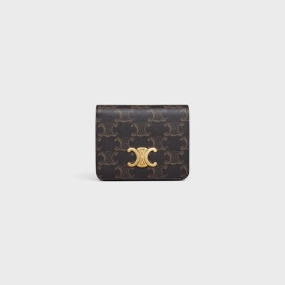 กระเป๋าสตางค์ TRIOMPHE ขนาดเล็ก แคนวาสลายทรียงฟ์ - สีแทน - ผ้าแคนวาสทรียงฟ์ - 1 | CELINE