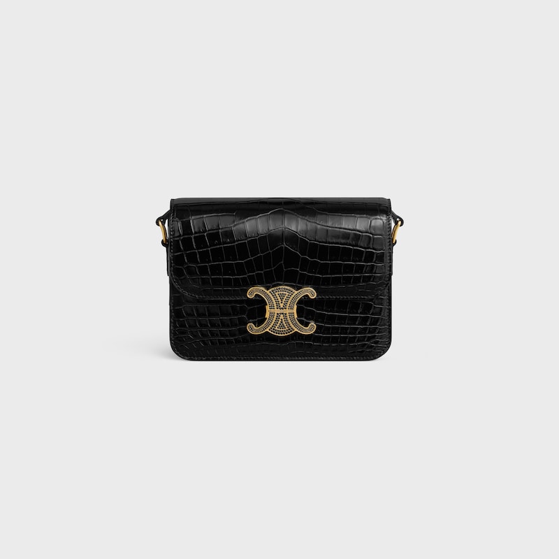 TEEN TRIOMPHE BAG IN CROCODILE WITH STRASS CLOSURE - BLACK - TRIOMPHE - 1 | CELINE