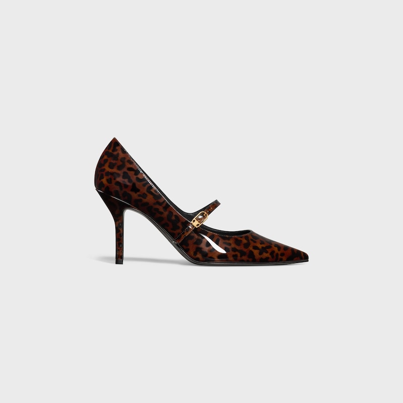 CELINE JUDY STRAPPY PUMP IN PRINTED LEOPARD PATENT CALFSKIN - BLACK / BROWN -  - 1 | CELINE