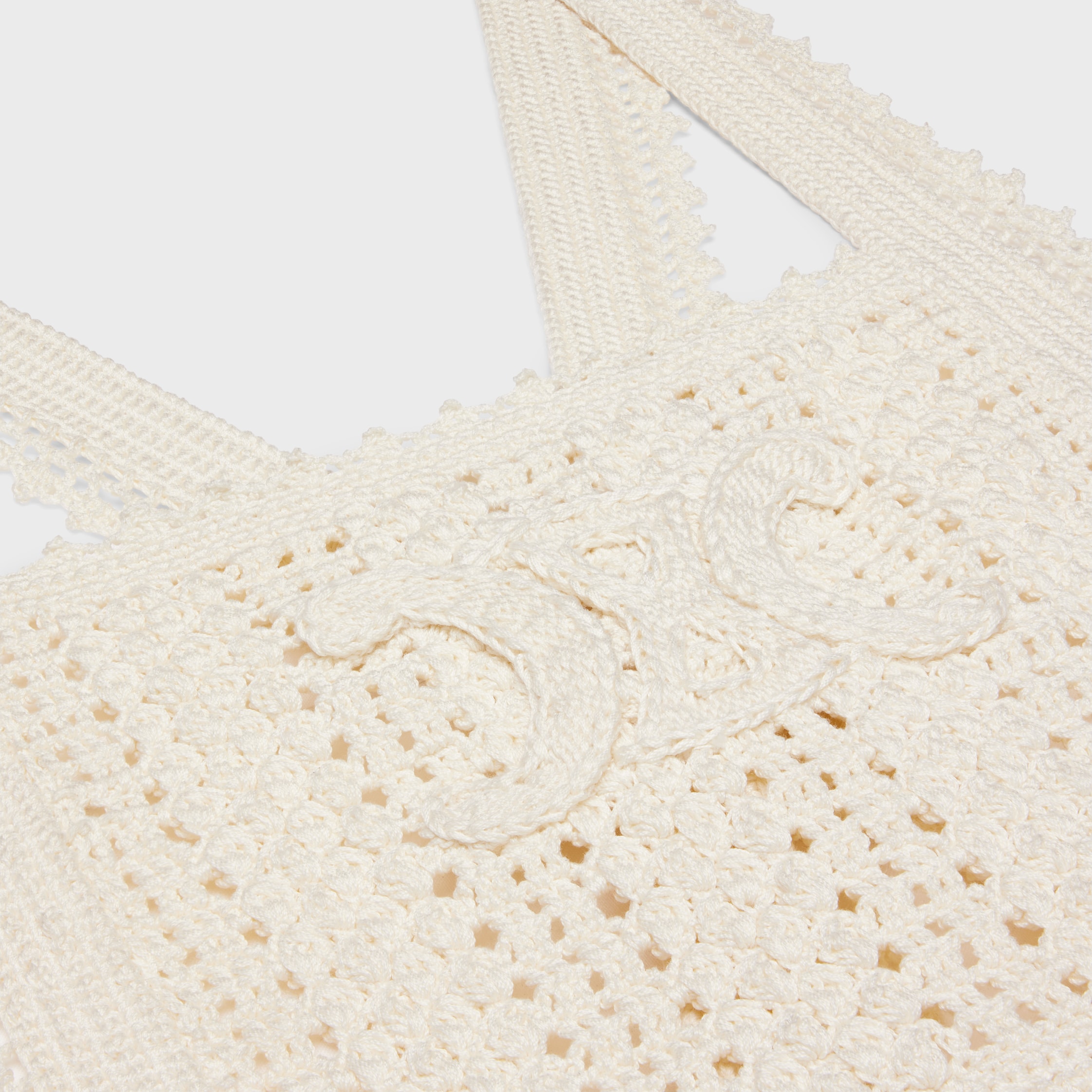CELINE クロシェコットンのミニドレス トリオンフ刺繍入り ハンドクロシェ コットン ミニドレス