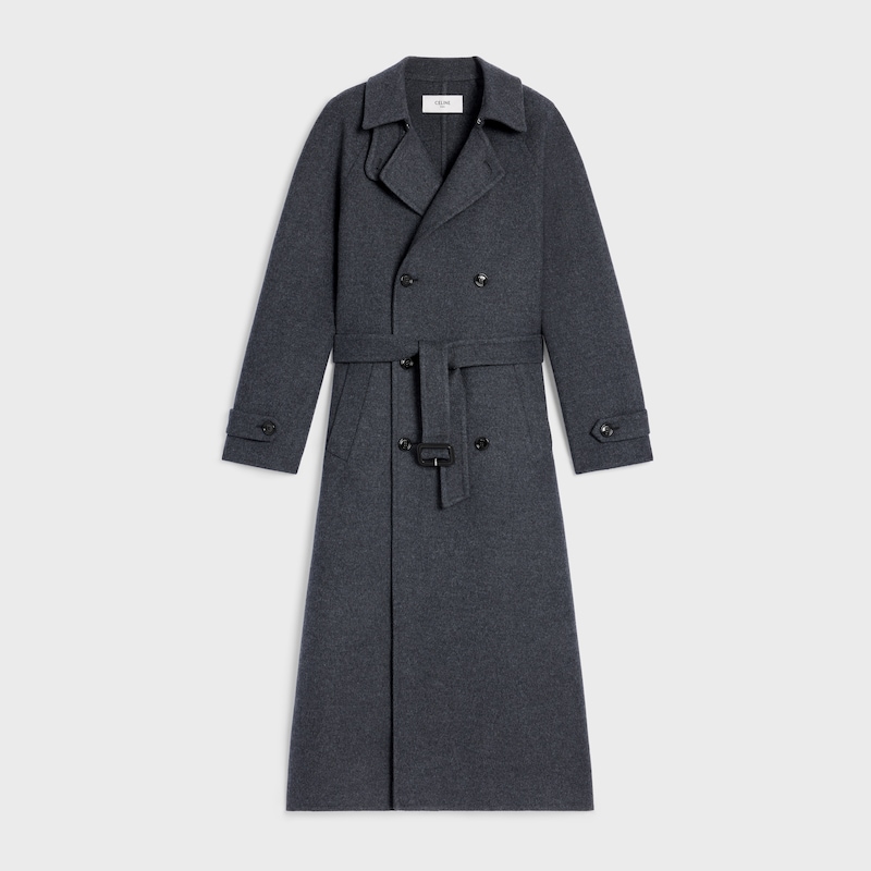 wrapped coat IN double-face wool cashmere - ANTHRACITE MELANGE -  - 1 | CELINE