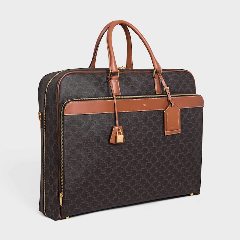 標誌印花及牛皮革掛衣袋 - 棕黃色 - GIFT FINDER - 1 | CELINE