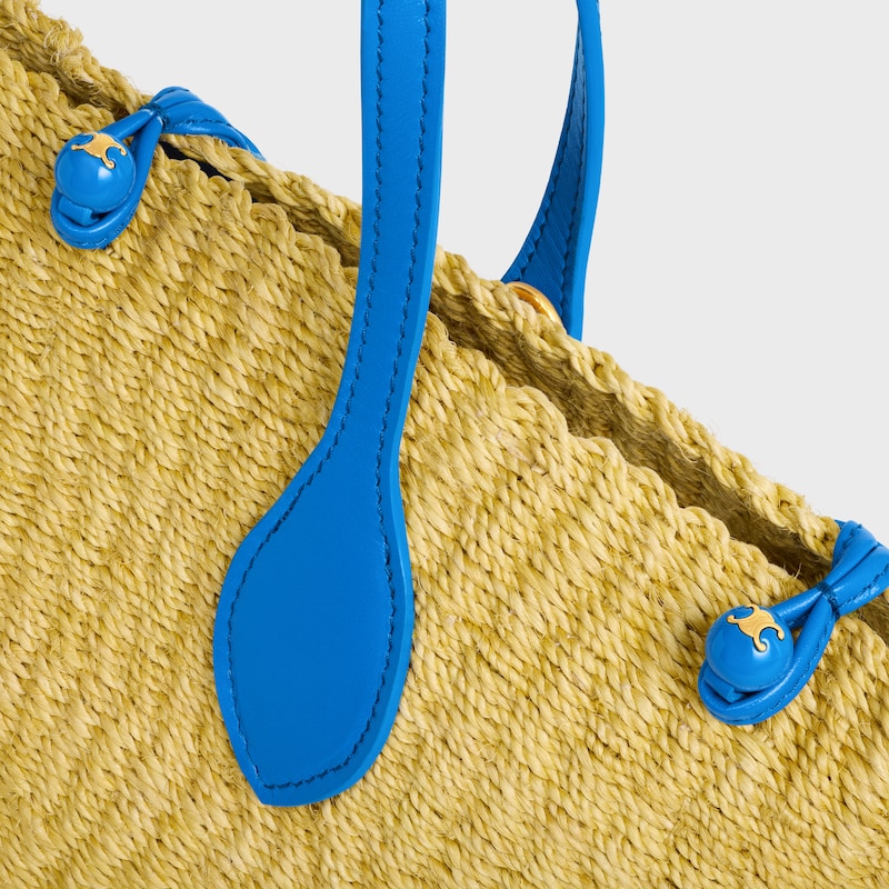 SMALL TRIOMPHE BEADS BASKET IN SISAL RAFFIA AND CALFSKIN - NATURAL / ULTRA BLUE - CLASSIC PANIER - 1 | CELINE