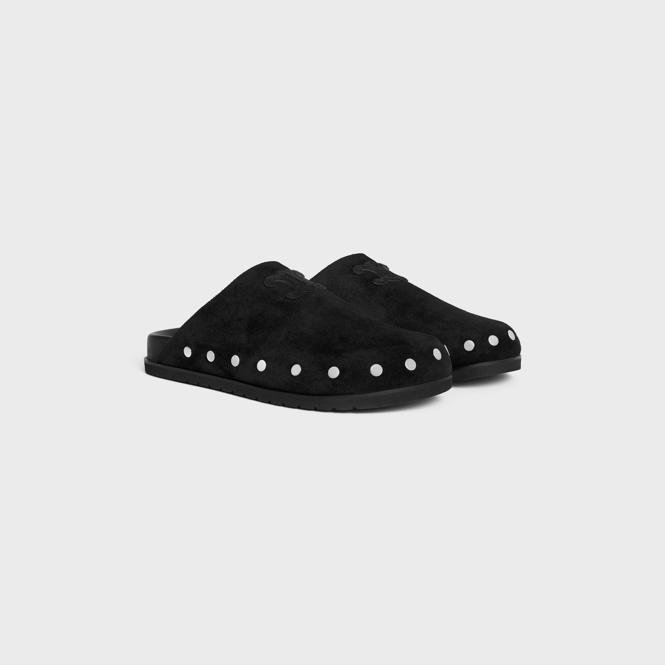 CELINE PITEA TRIOMPHE MULE IN SUEDE CALFSKIN - BLACK | CELINE