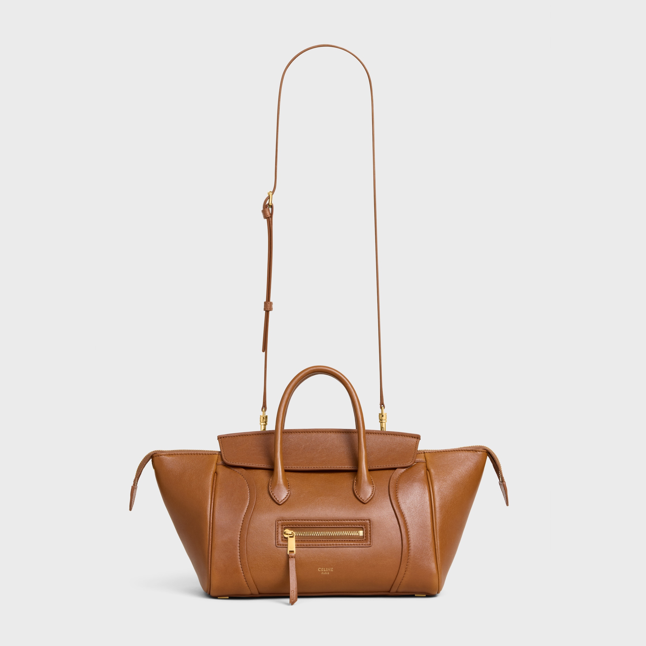 SMALL NEW LUGGAGE IN SUPPLE SHINY LAMBSKIN - SOFT TAN | CELINE