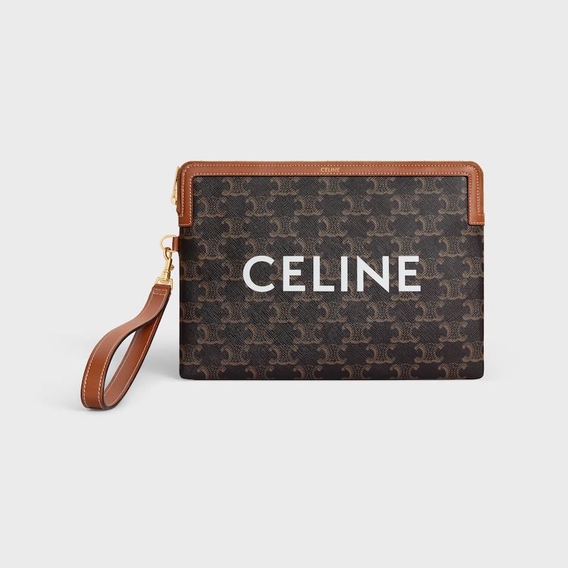 PETITE POCHETTE AVEC DRAGONNE CUIR TRIOMPHE TOILE TRIOMPHE AVEC IMPRIM&Eacute; CELINE - TAN - GIFT FINDER - 1 | CELINE