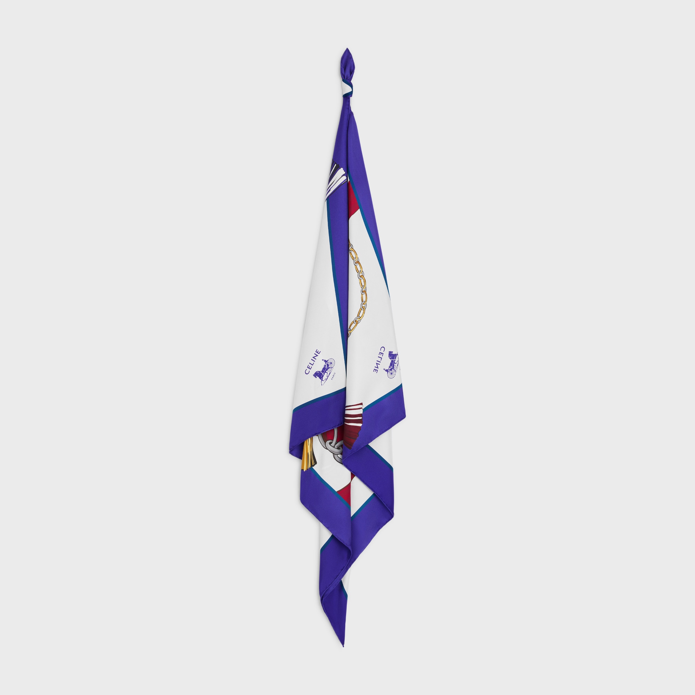 スクエアスカーフ / シルクツイル - アイボリー / ブルー / レッド