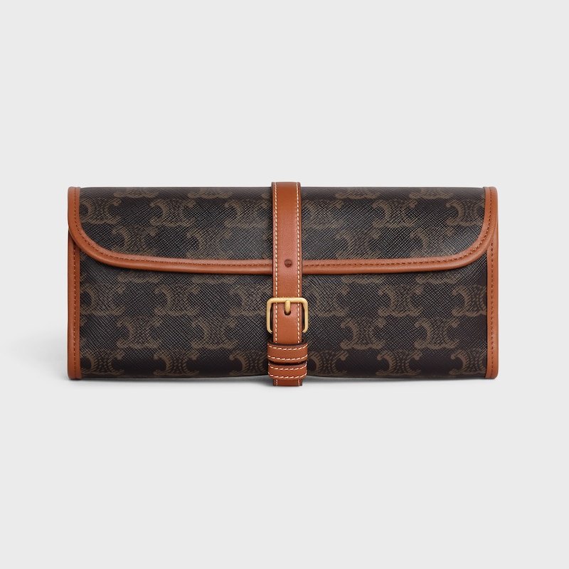 Estuche de dominó de lona Triomphe y piel de cordero - Tostado - CELINE MAISON - 1 | CELINE