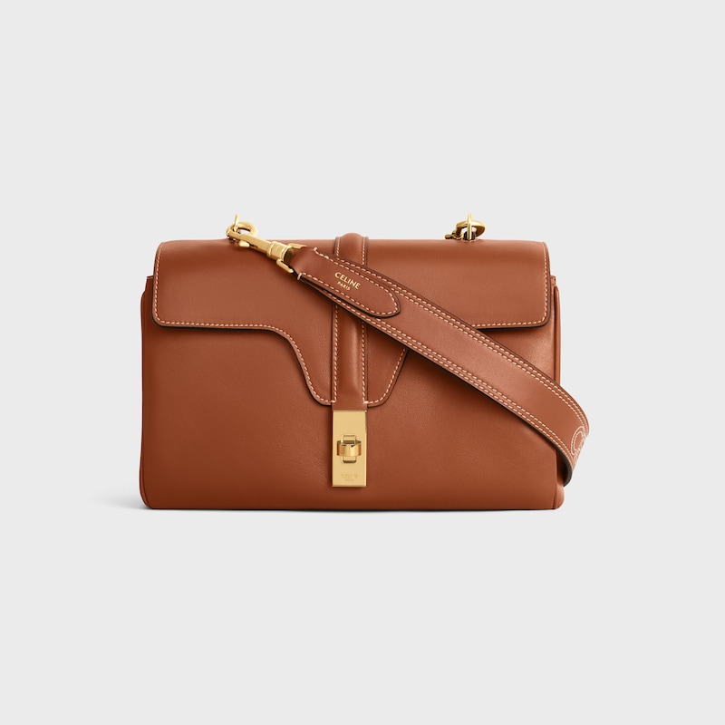 Long Strap in smooth CALFSKIN WITH CELINE EMBROIDERY with Gold Finishing - TAN - BAG CHARMS - 1 | CELINE