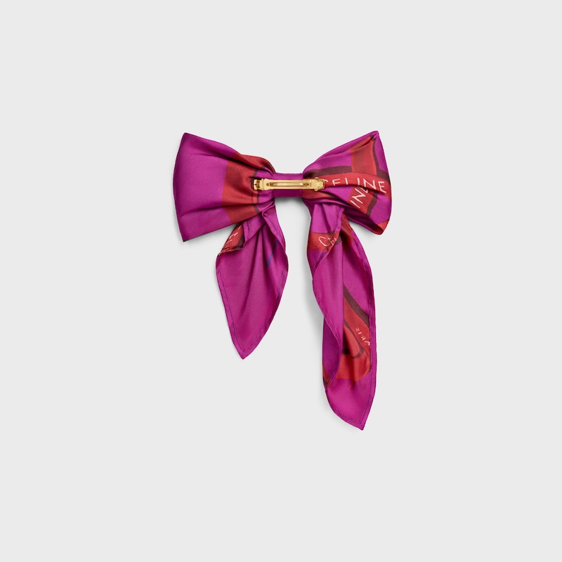 Celine Big Ribbon Hair Clip in Silk and Steel - FUSHIA / RED - NEW - 1 | CELINE