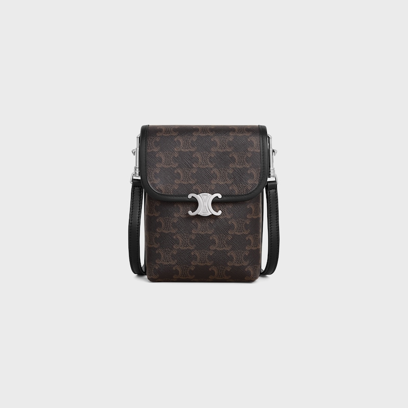 VERTICAL POUCH SOFT TRIOMPHE IN TRIOMPHE CANVAS AND CALFSKIN - BLACK - CROSS-BODY BAGS - 1 | CELINE