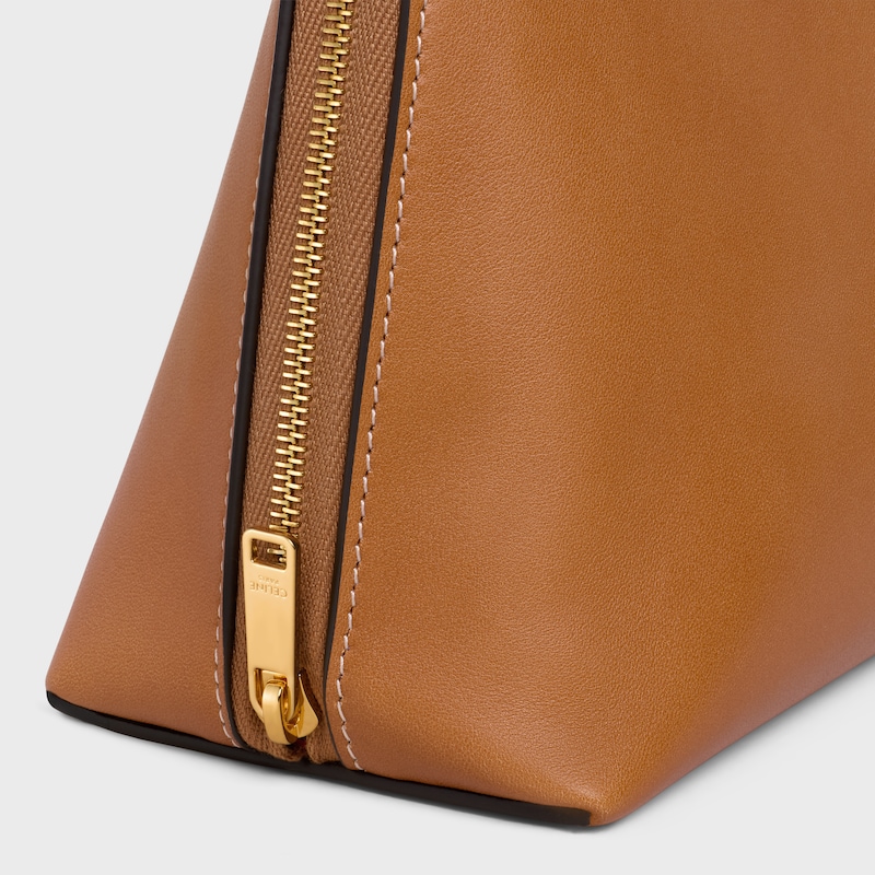 MEDIUM COSMETIC POUCH IN SMOOTH CALFSKIN - SOFT TAN / ULTRA RED - BEAUTY ACCESSORIES - 1 | CELINE