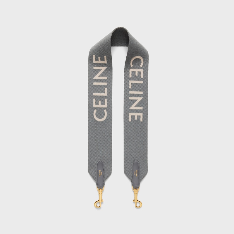 Short Strap in Wool with Celine jacquard - GREY / WHITE - BAG CHARMS - 1 | CELINE