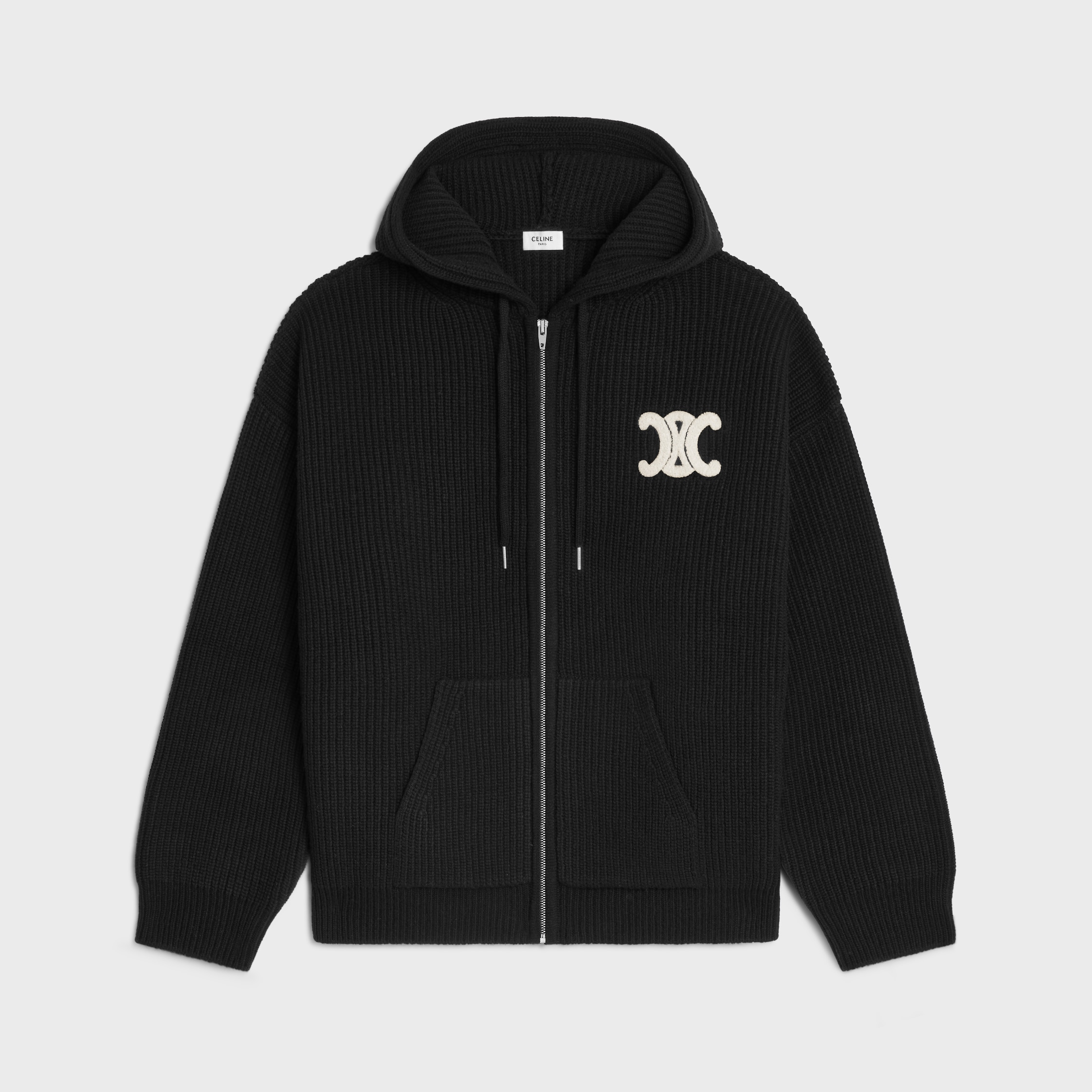 【希少】CELINE Hooded Sweater Ribbed Wool Authentic CELINE HOODED SWEATER IN RIBBED WOOL BLACK XS SIZE NEW