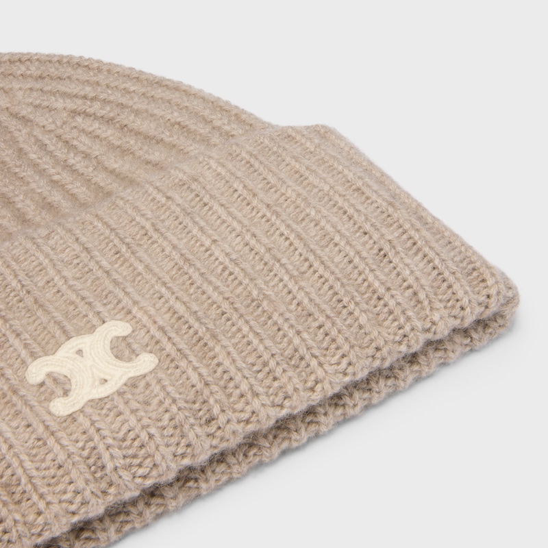 triomphe beanie IN SEAMLESS CASHMERE - OATMEAL -  - 1 | CELINE