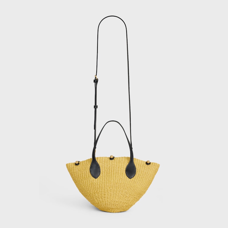 SMALL TRIOMPHE BEADS IN RAFFIA AND CALFSKIN - NATURAL / BLACK - NEW - 1 | CELINE