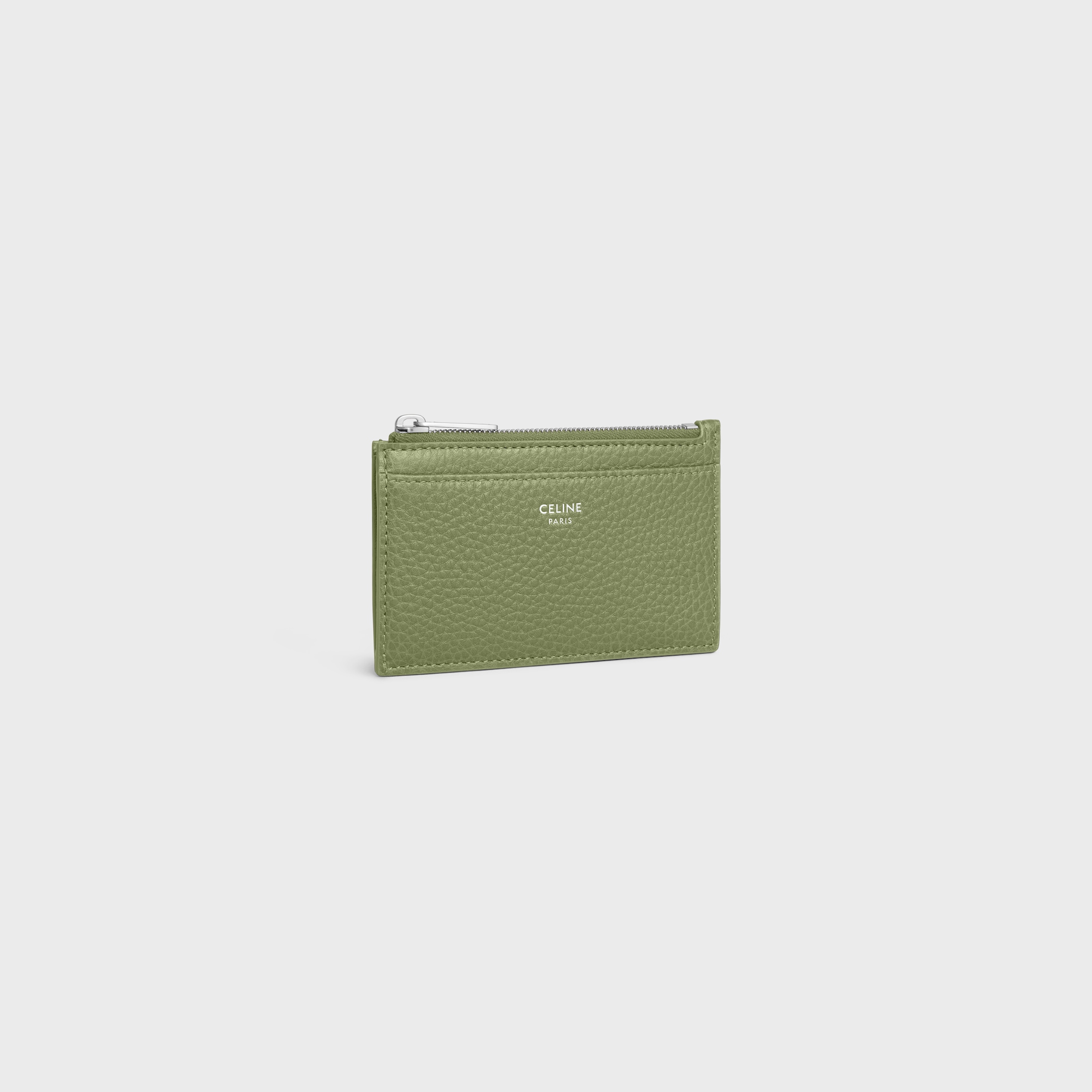 CELINE セリーヌ カードホルダー 2020SS新作カラーライトカーキ Zipped Card Holder IN GRAINED CALFSKIN - LIGHT KHAKI | CELINE