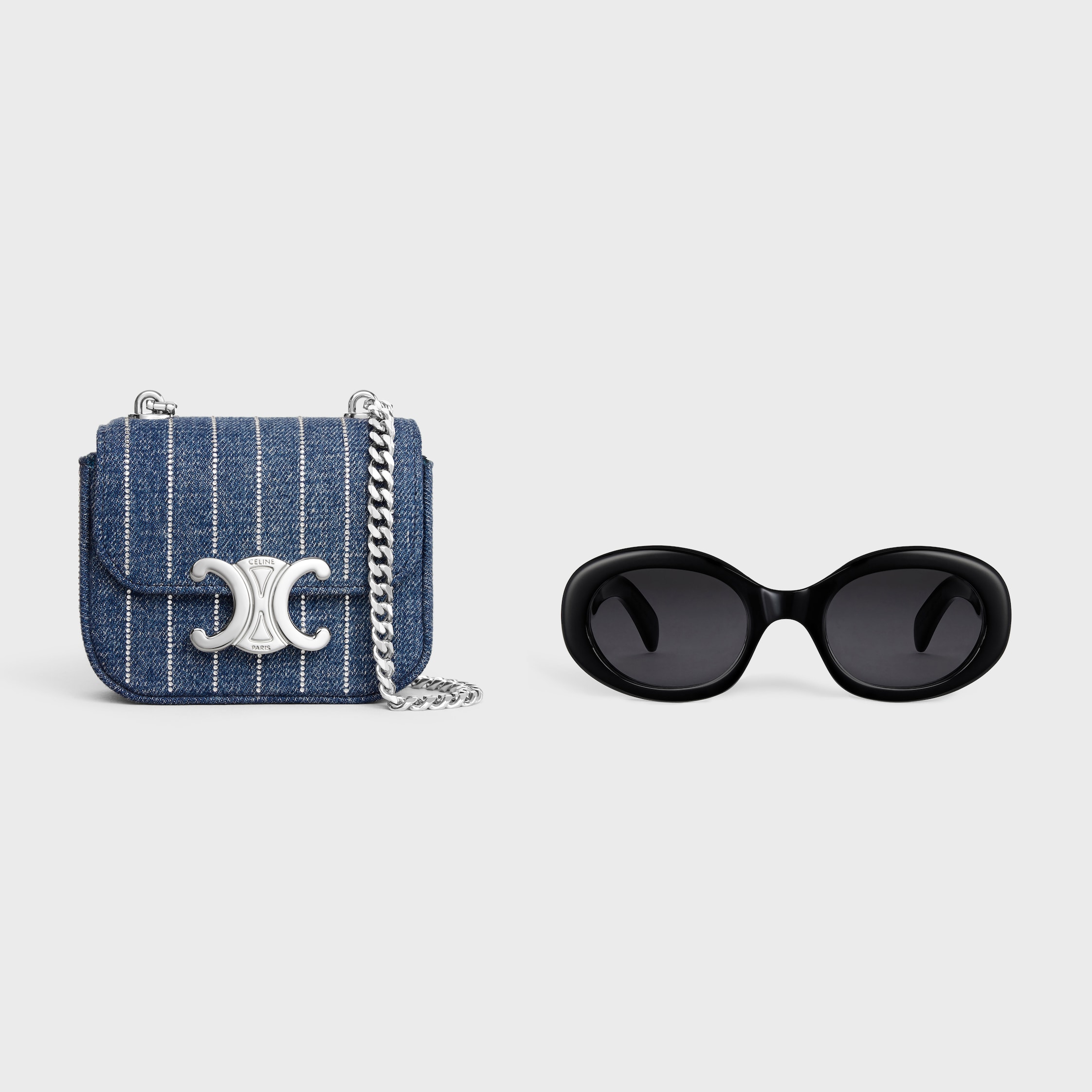 CELINE MINI CHAIN CLAUDE IN Striped 関税込 ハンドバッグ MINI CHAIN CLAUDE IN STRIPED TEXTILE - | CELINE