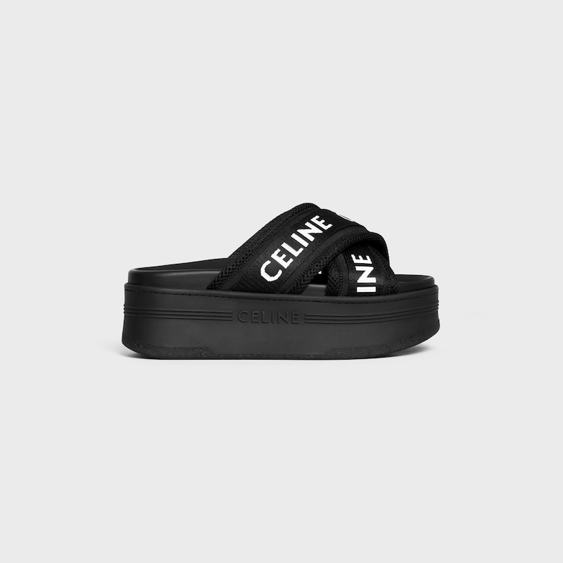 CELINE BLOCK SLIDE IN Mesh, NYLON & Textile with CELINE Jacquard - BLACK / OPTIC WHITE -  - 1 | CELINE