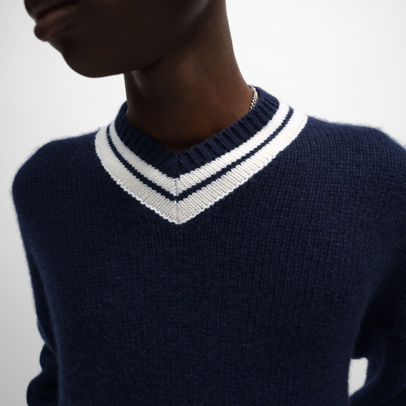 v-neck sweater IN cashmere - NAVY / WHITE -  - 1 | CELINE