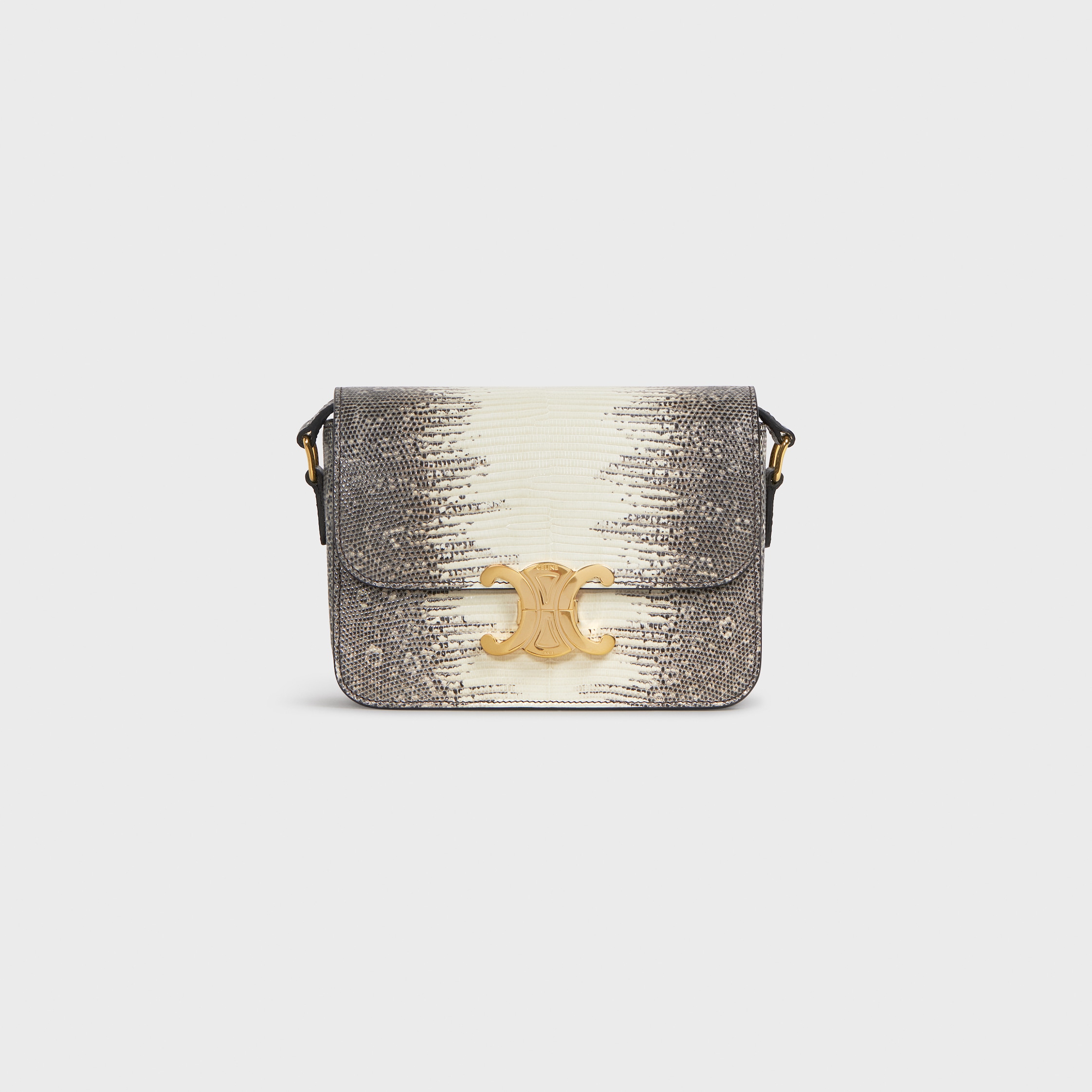 【CELINE】lizard Exotic C bag with Pampille【ランク:Ａ】 Celine Black/Cream Lizard Medium Classic Box Shoulder Bag