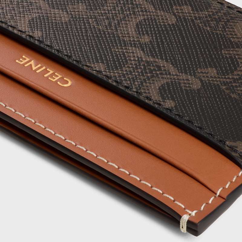 Portacarte medio in tela Triomphe e pelle di vitello - CUOIO - PORTAMONETE E PORTACARTE - 1 | CELINE