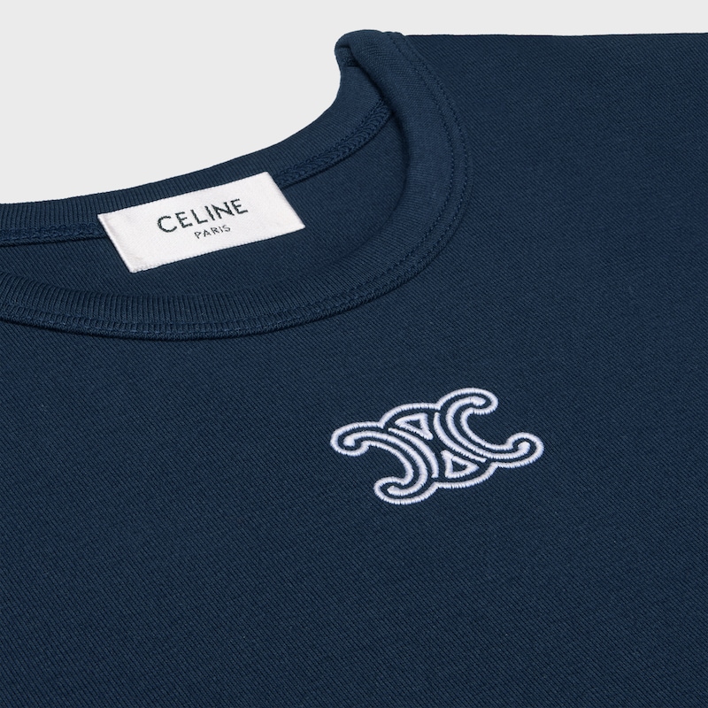 triomphe t-shirt IN ribbed cotton jersey - NAVY/OFF WHITE -  - 1 | CELINE