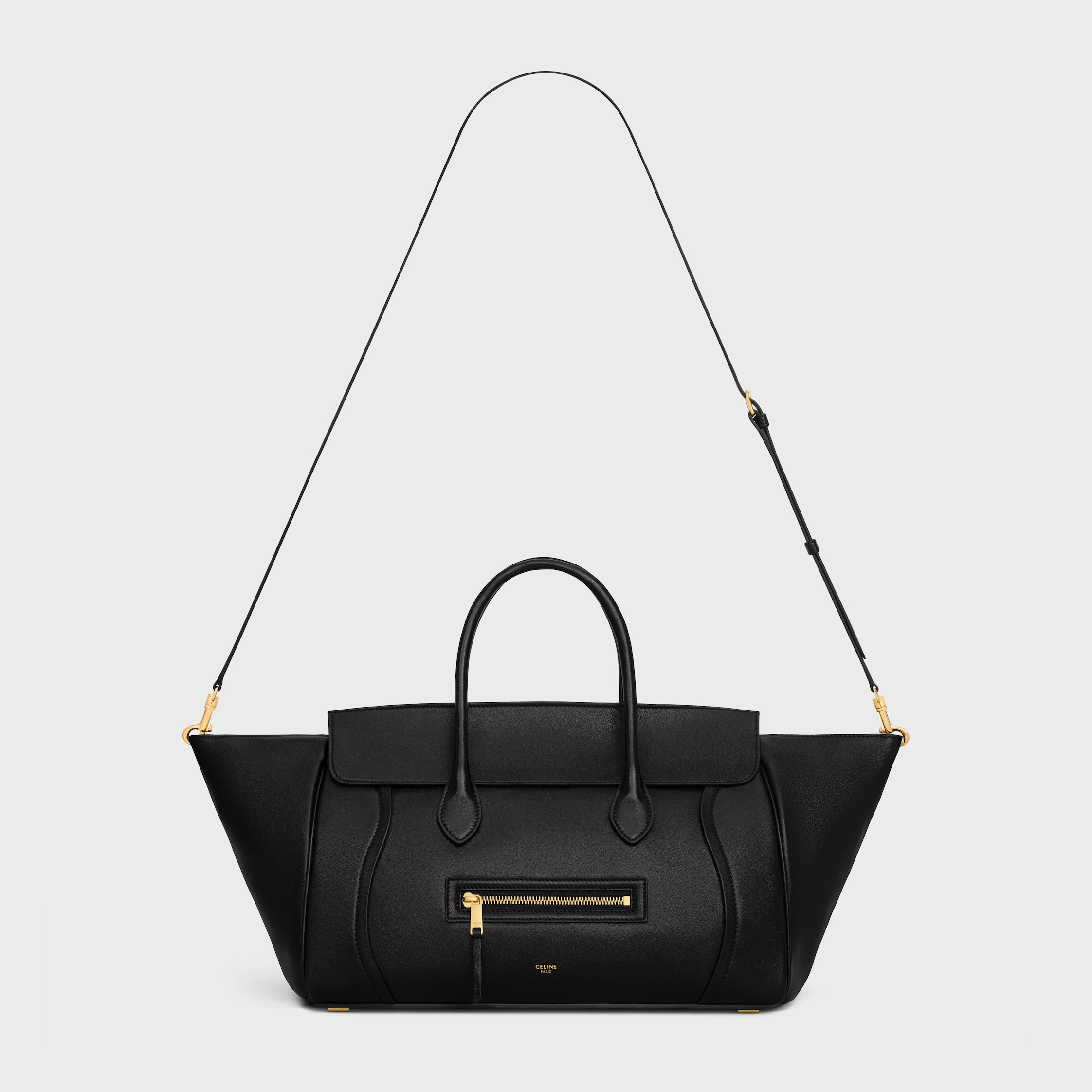 MEDIUM NEW LUGGAGE IN SUPPLE SHINY LAMBSKIN - BLACK | CELINE