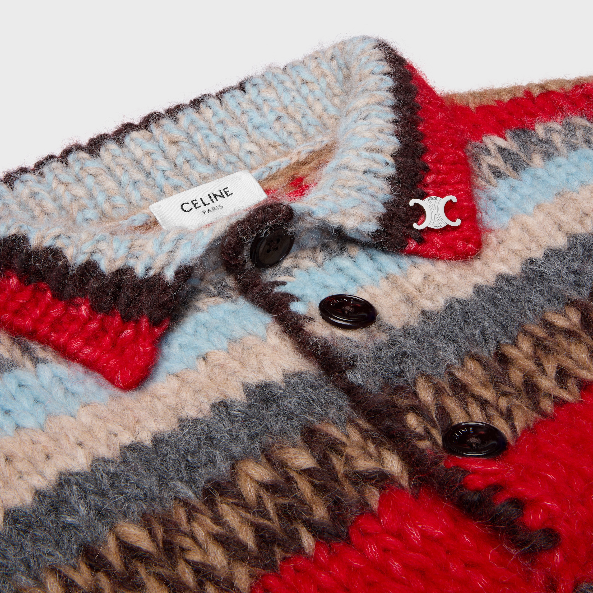 polo sweater IN MOULINE ALPACA AND WOOL - RED/MULTICOLOR | CELINE