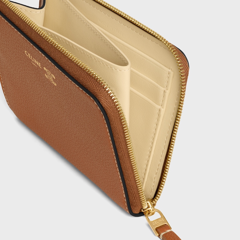 FLAT ZIPPED WALLET TRIOMPHE STAMP IN SUPPLE GRAINED CALFSKIN - SOFT TAN / SOFT CREAM - NEW - 1 | CELINE