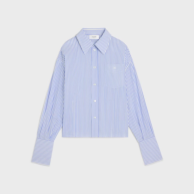 cropped shirt IN striped cotton poplin - CRAIE/BLEU CIEL -  - 1 | CELINE