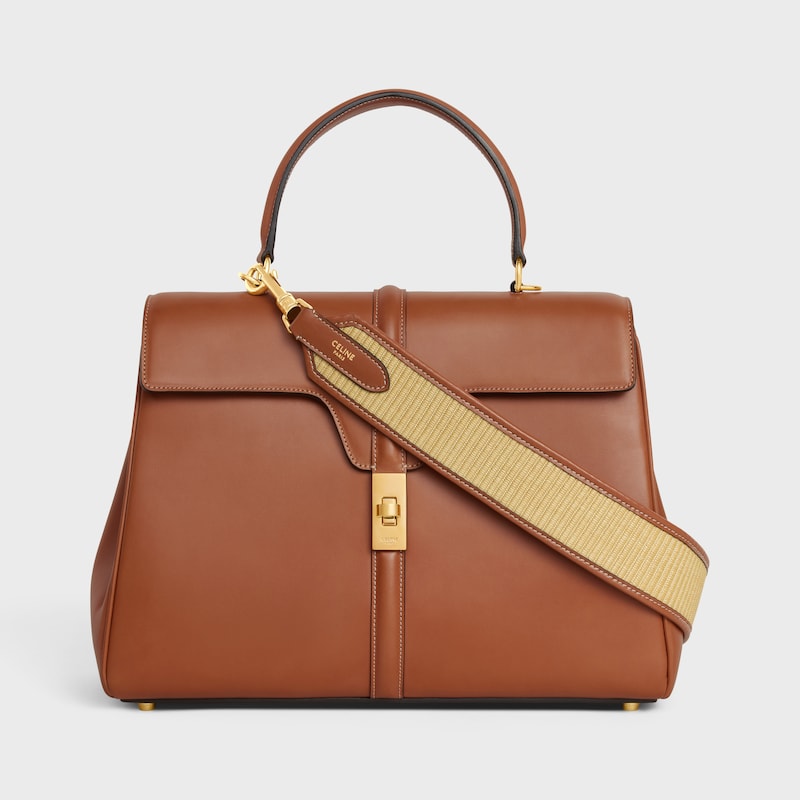 STRAP in raffia effect textile and calfskin with GOLD FINISHING - NATURAL / TAN - CHARMS AND ACCESSORIES - 1 | CELINE