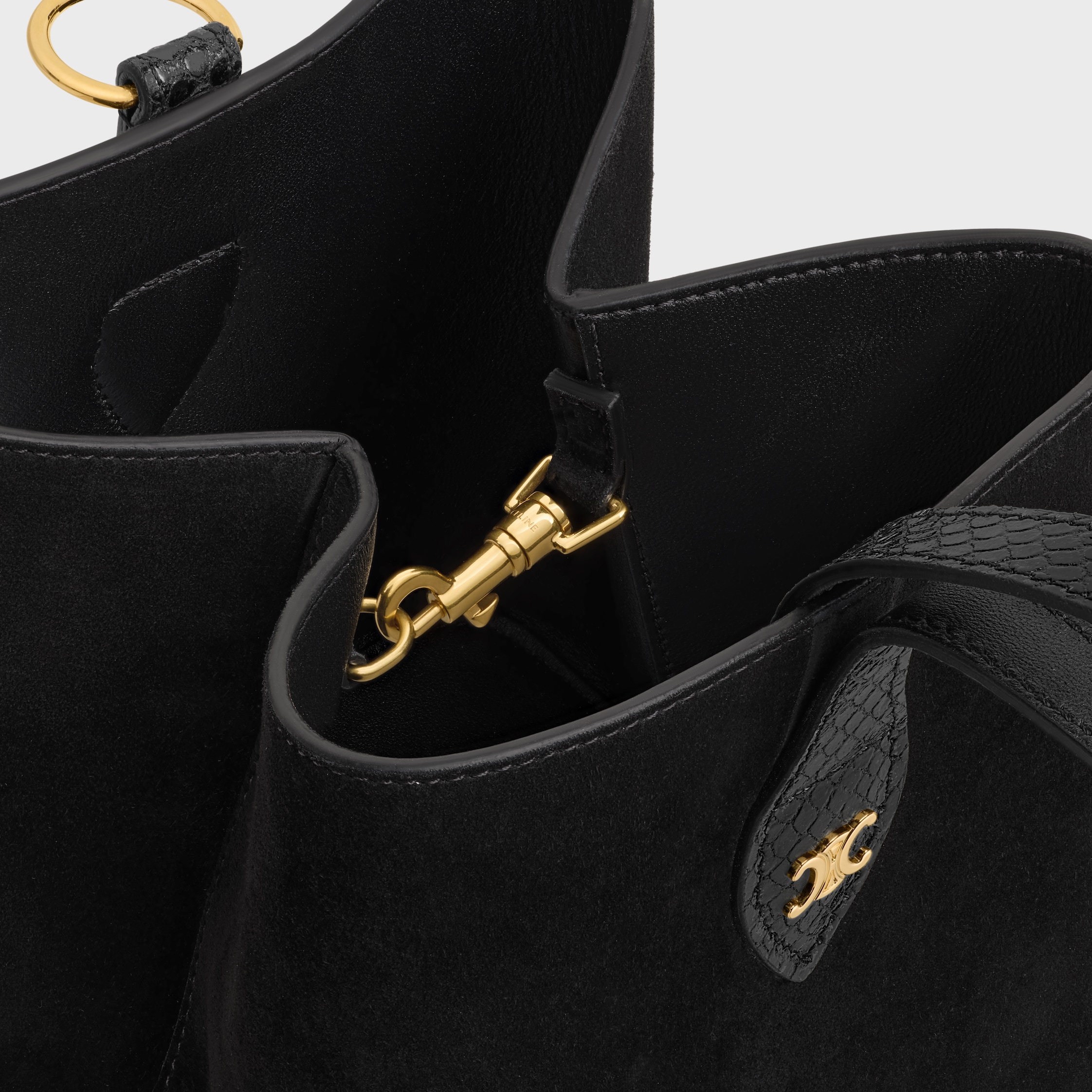 【CELINE】セリーヌ スモール アンバー ハンドバッグ★ブラック スモール アンバー / スエード＆パイソンエフェクトカーフスキン