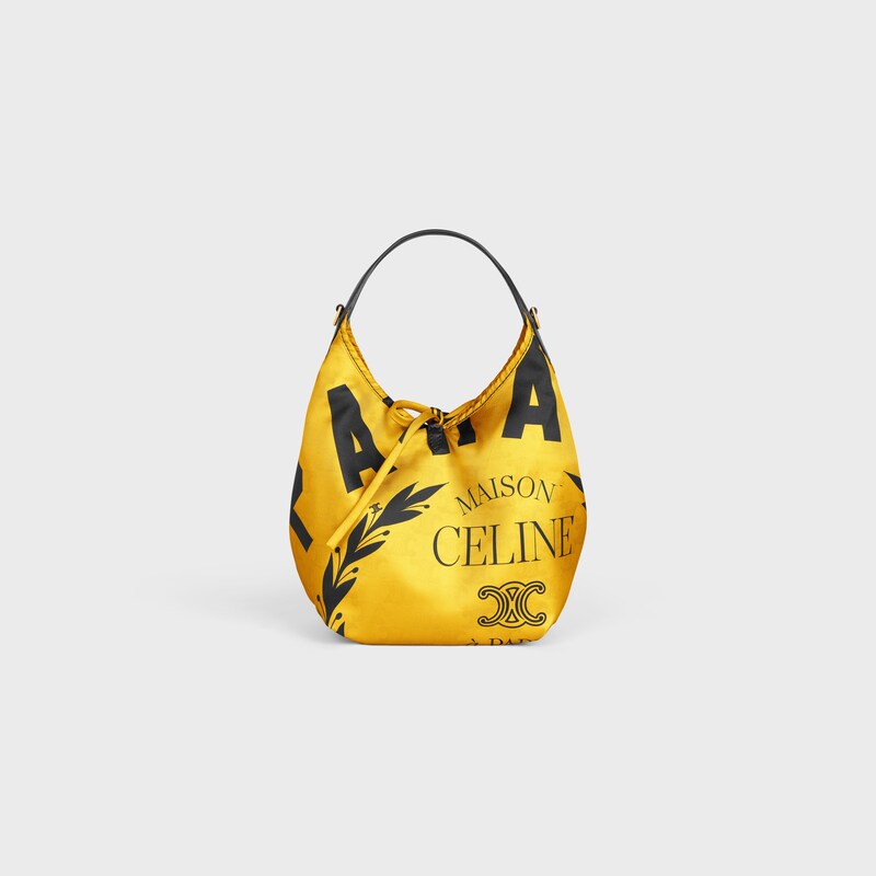 SMALL HOBO IN SILK AND CALFSKIN - YELLOW / BLACK - TOP-HANDLE BAGS - 1 | CELINE