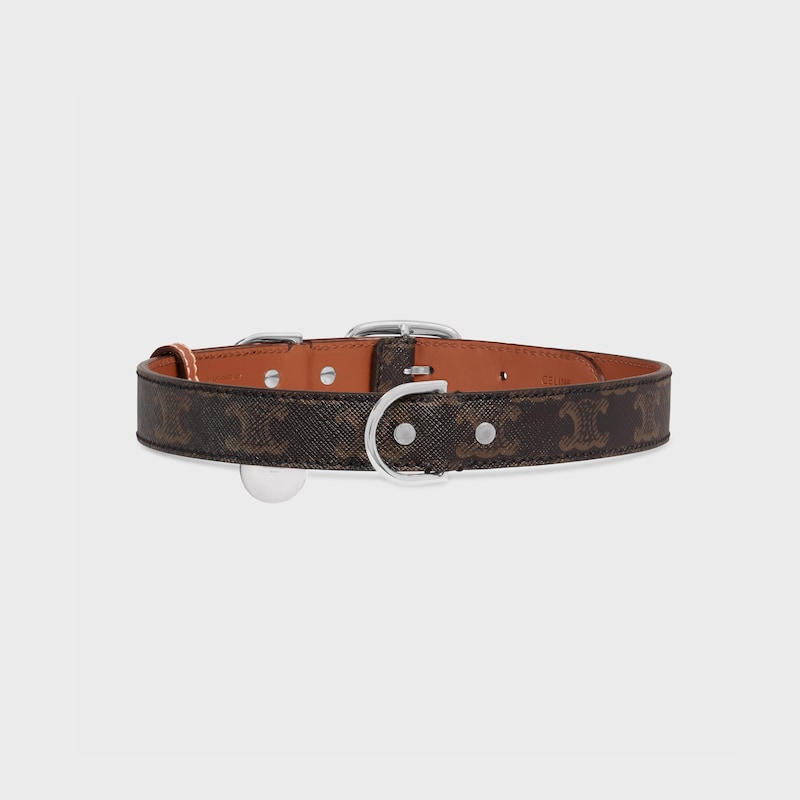 Wide Large Dog Collar in Triomphe Canvas and Calfskin - TAN - DOG ACCESSORIES - 1 | CELINE